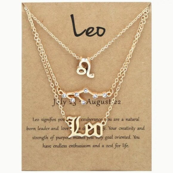 🍏50% OFF/3+...♌ 3-piece zodiac Leo link chain necklace set (Gold tone) - Picture 1 of 6